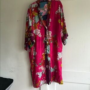 Johnny Was Pink Floral Satin Robe